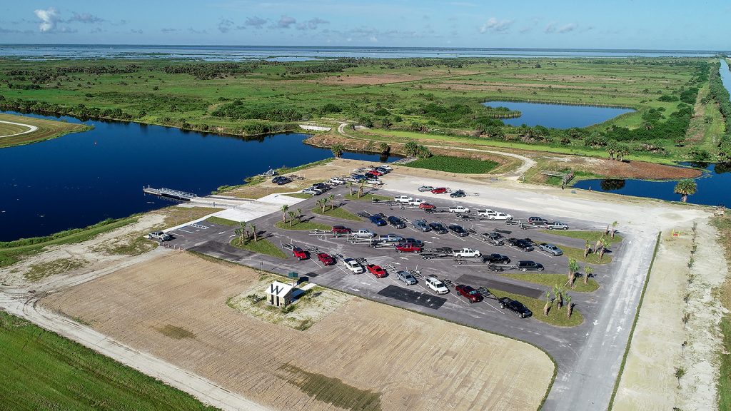 Drone image of the Headwaters Lake Boat ramp full