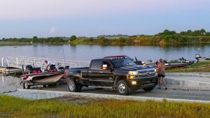Boat being launched at Headwaters Lake Boat Ramp