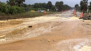 Sand washed over a road