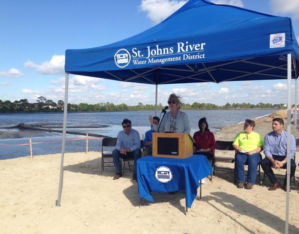 Dr. Shortelle speaking at the Eau Gallie dredging commencement event