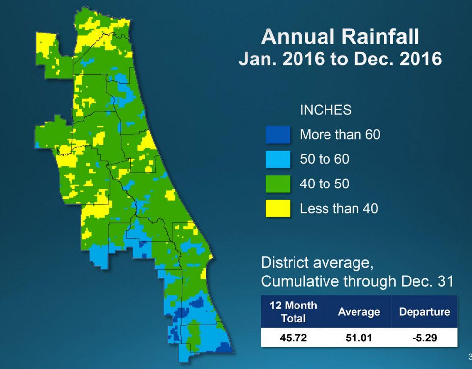 Annual Rainfall PowerPoint slide showing Jan. 2016 to Dec. 2016