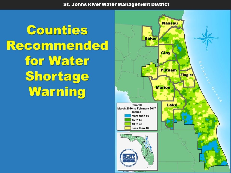 Map showing the Countied recommended for Water Shortage Warning