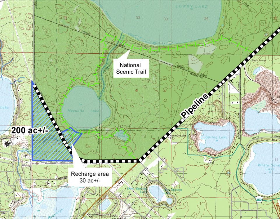 A map of the Black Creek Water Resource Development recharge area location on Camp Blanding