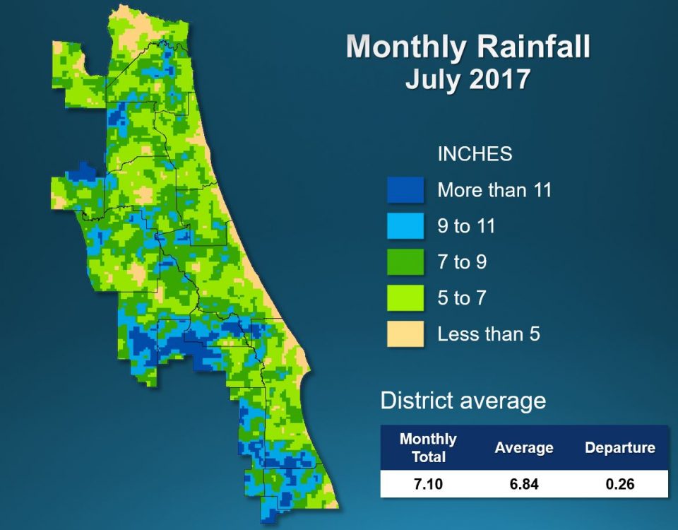 Map of monthly rainfall for July 2017