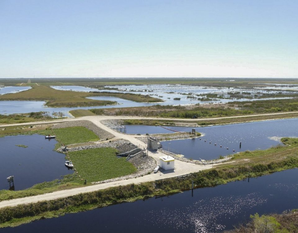 Aerial of a water control structure in the Upper St. Johns River Basin