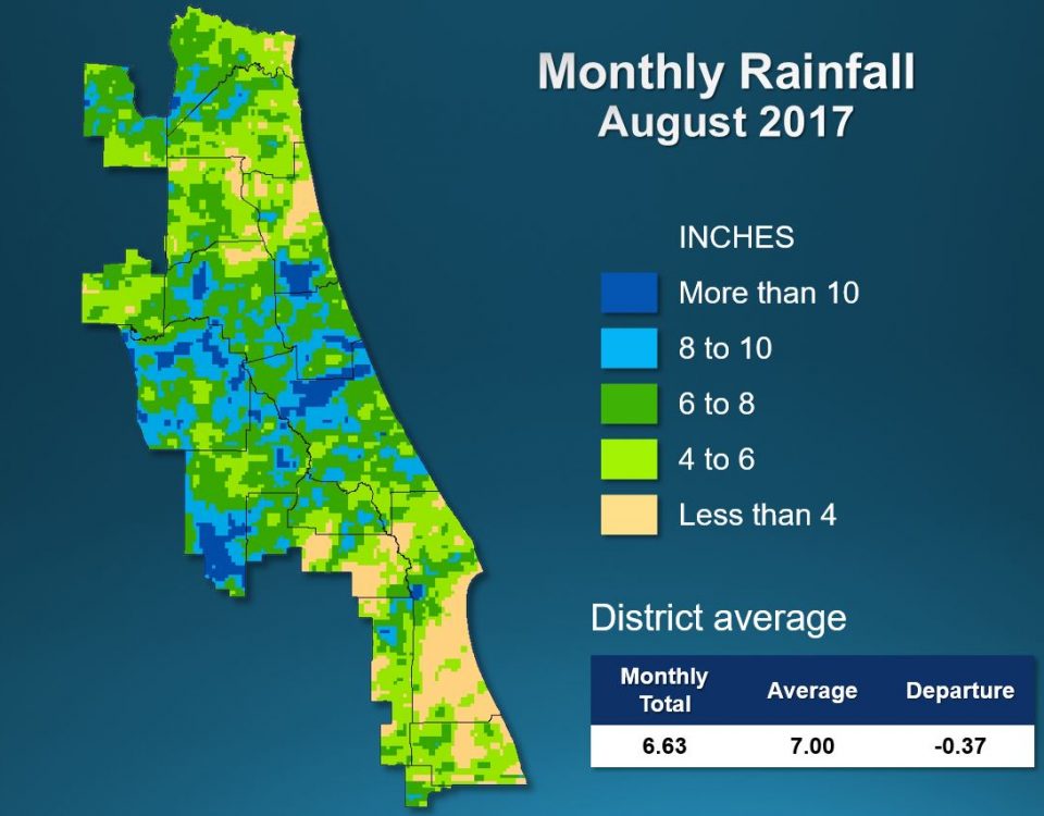 Map of monthly rainfall for August 2017