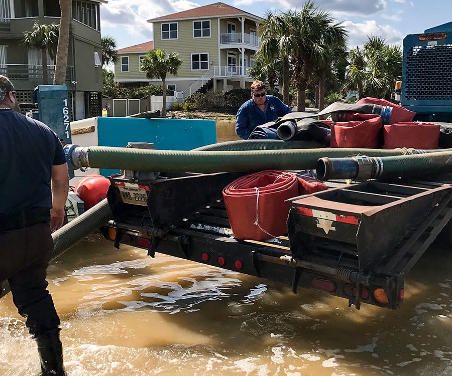 District staff working to pump floodwaters at Vilano Beach