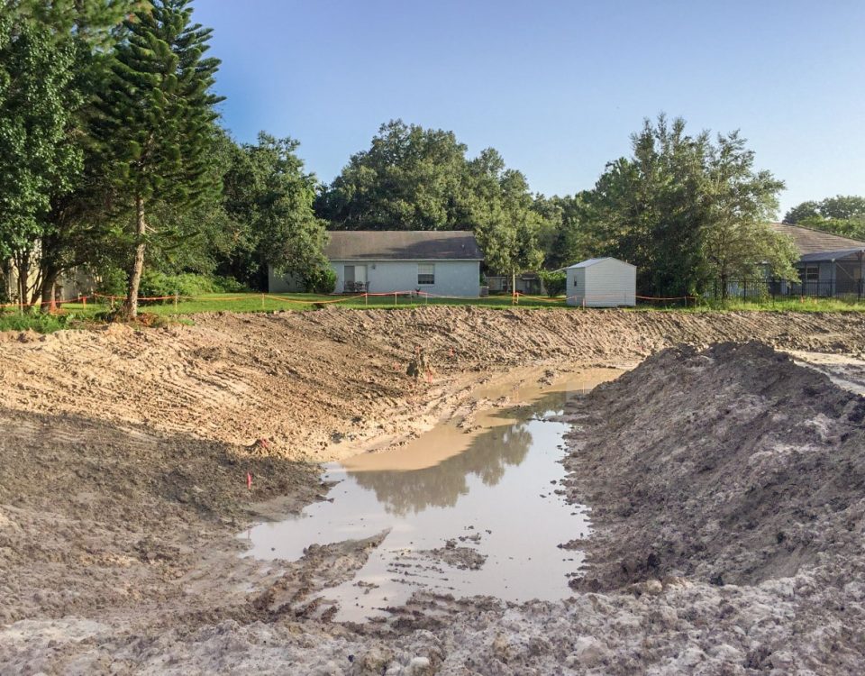 Stormwater retention pond under construction