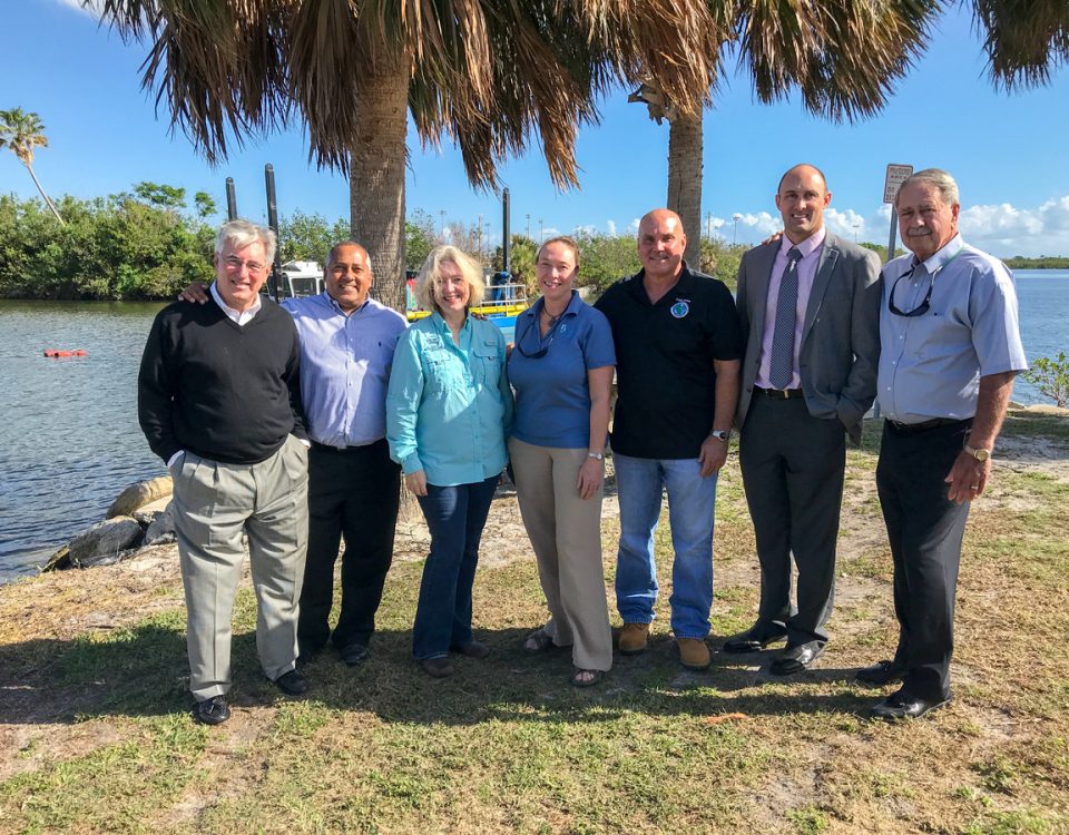 Dr. Ann Shortelle and project partners at the Cocoa Beach Dredging Project kickoff event