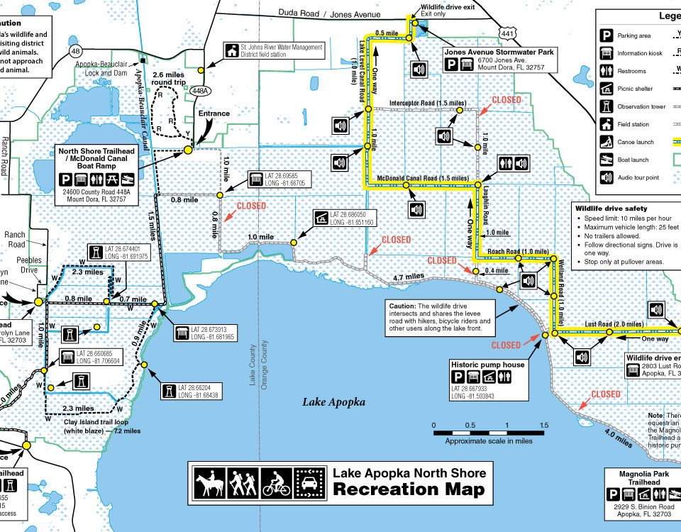 Map of closed trails on the Lake Apopka North Shore