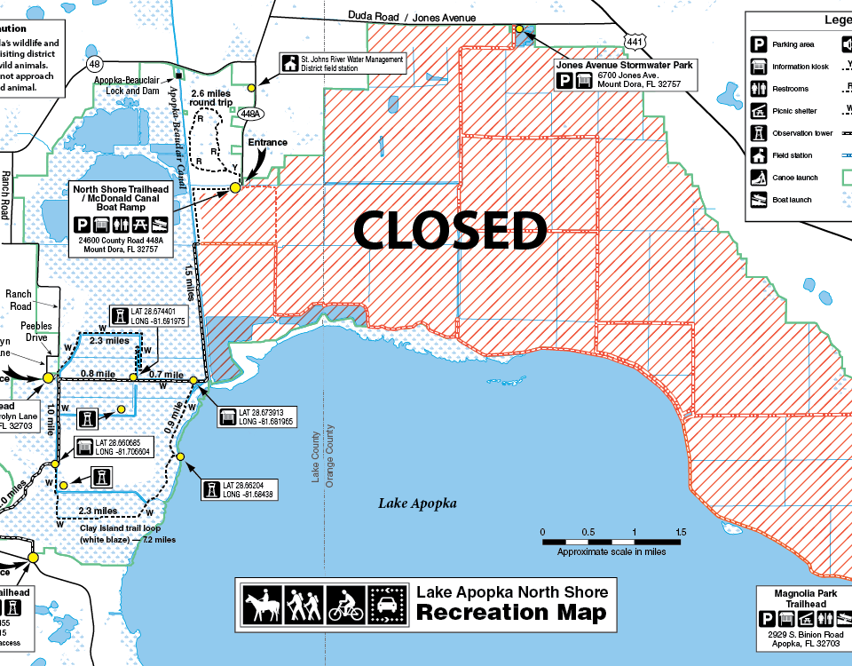 Map of closed areas at the Lake Apopka North Shore