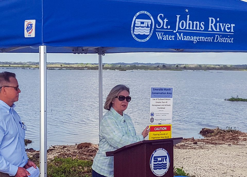 Dr. Ann Shortelle and Chuck Drake at an Emeralda Marsh Enhancement Project Event