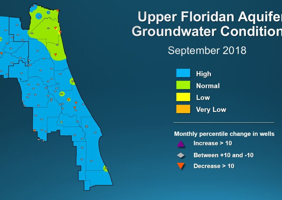 Map illustrating groundwater conditions across the St. Johns River Water Management District