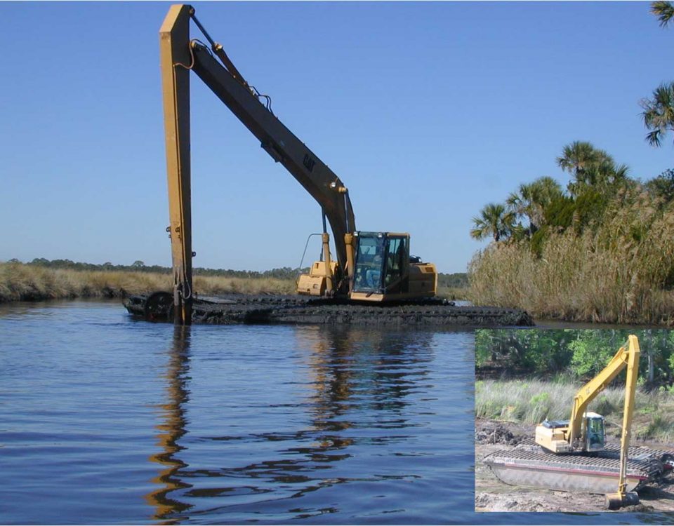 Excavator at dragline ditch restoration project