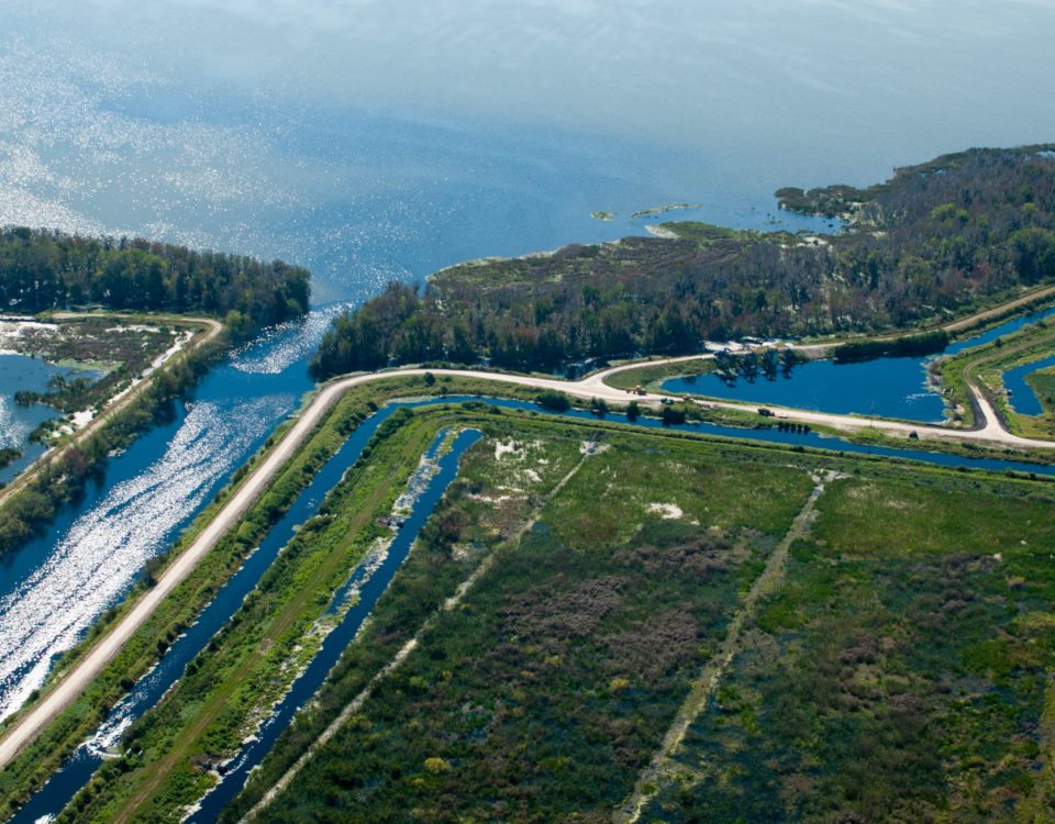 Aerial view of Lake Apopka and the marsh flow-way