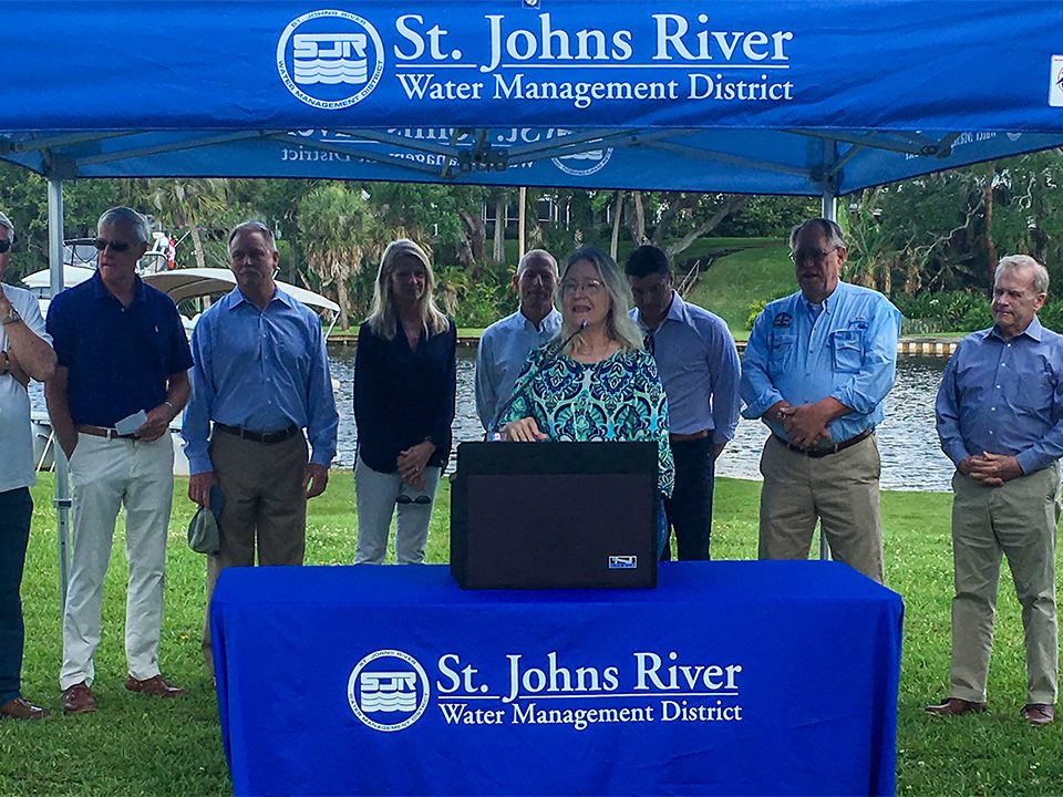 Dr. Ann Shortelle speaking at the Eau Gallie River dredging event