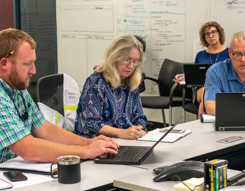 The district’s emergency operations team at a meeting