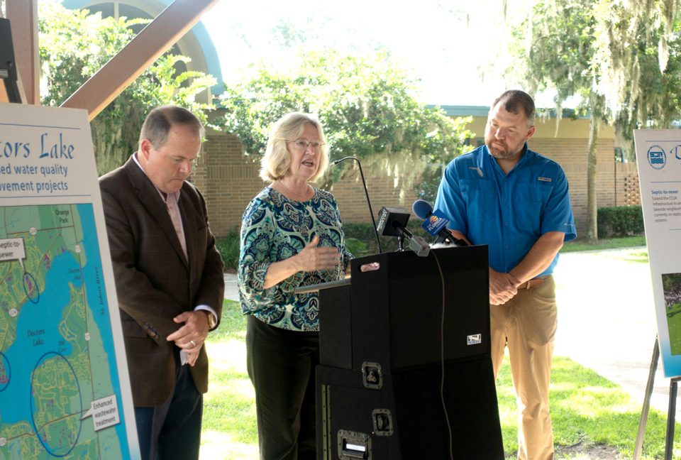 Pictured: Rep. Travis Cummings, District Executive Director Dr. Ann Shortelle and Sen. Rob Bradley at the August 2018 legislative funding announcement event.