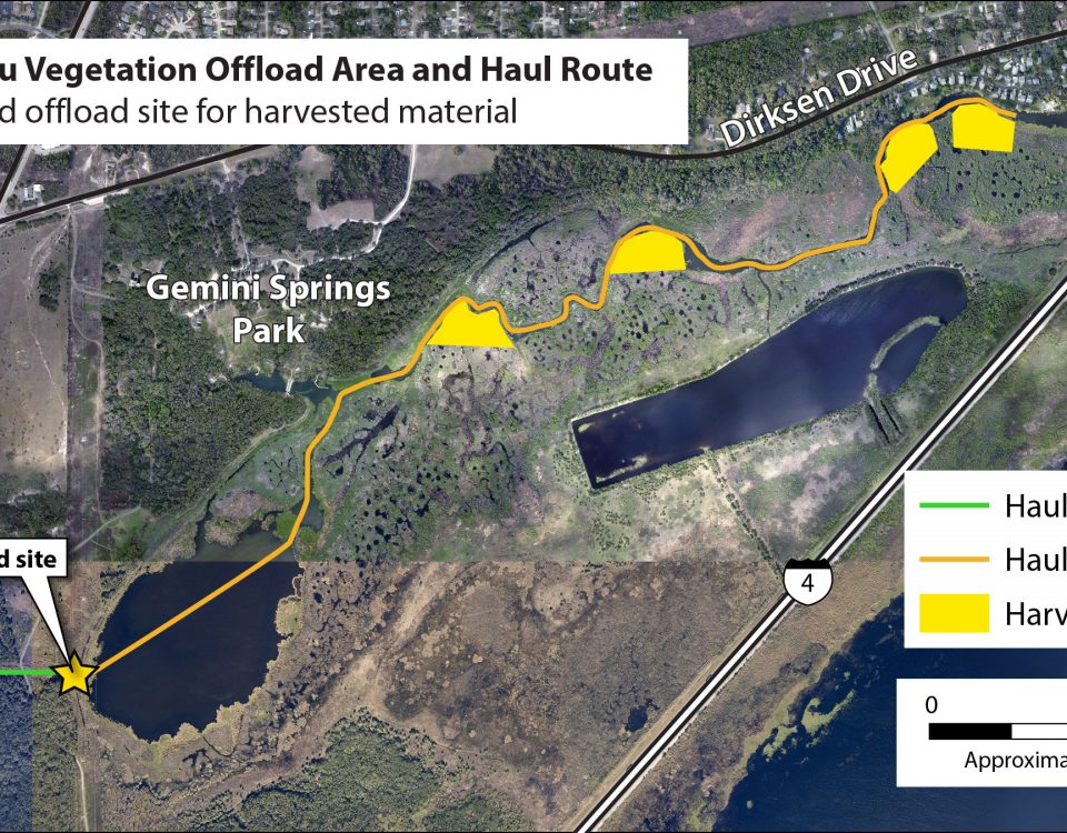 DeBary Bayou vegetation removal pilot project route