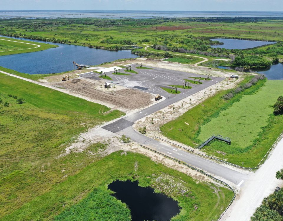 Aerial view of Headwaters Lake Boat ramp parking lot