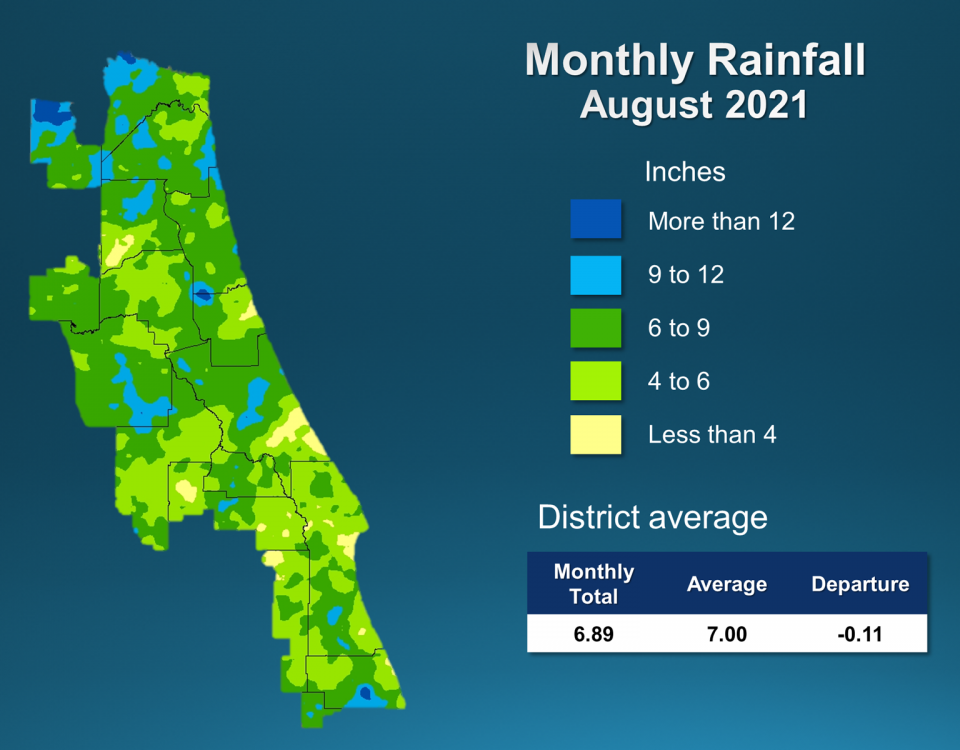 Map and table showing rainfall in August 2021