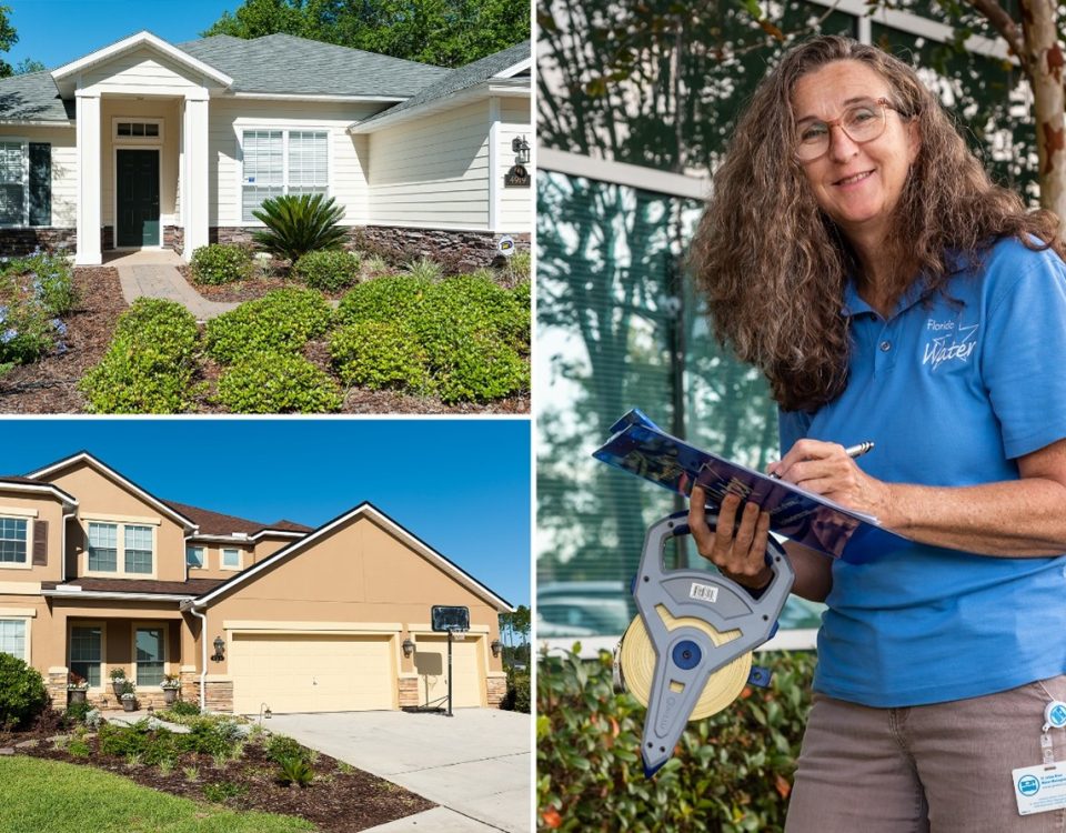 Two Florida Water Star homes pictured next to Deirdre Irwin