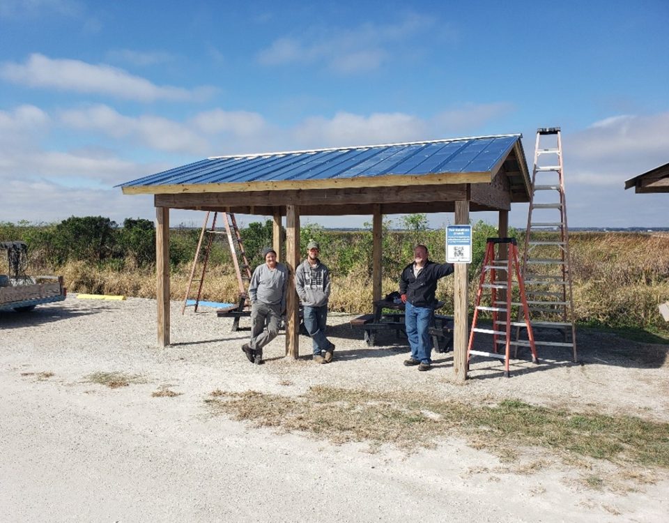 workers building a shelter area at Lake Apopka Wildlife Drive