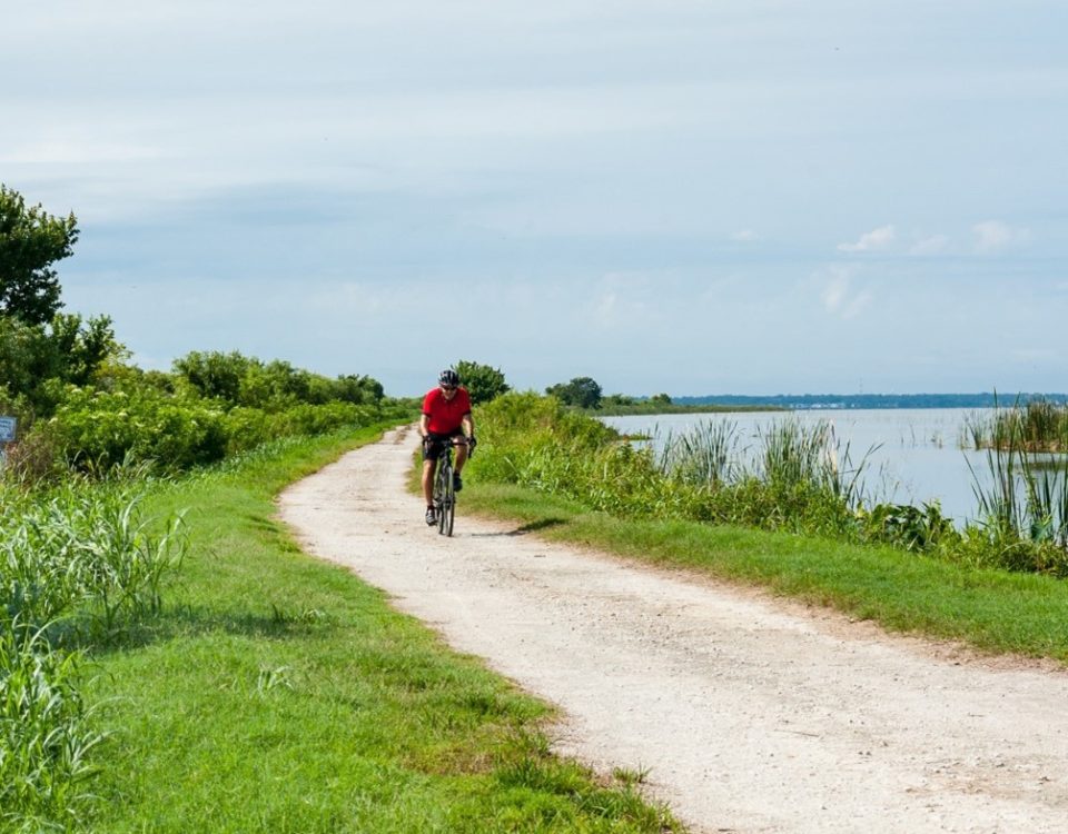 Man riding a bicycle on a dirt road