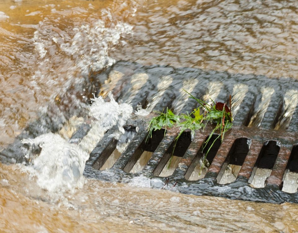 Water flowing into a storm drain