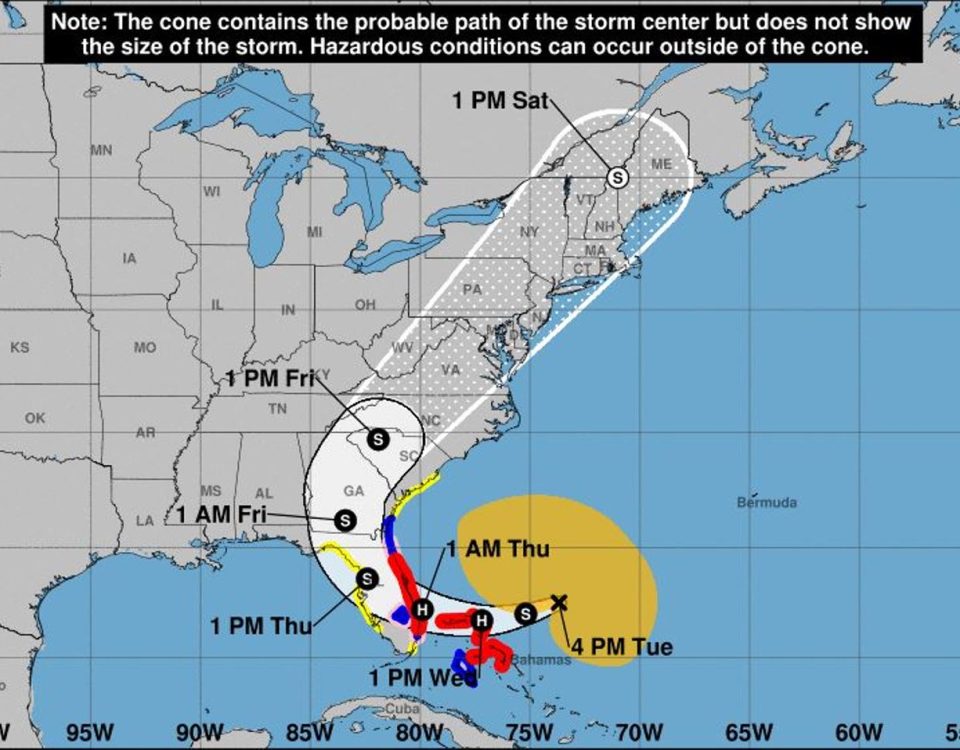 Map showing track of hurricane Nicole