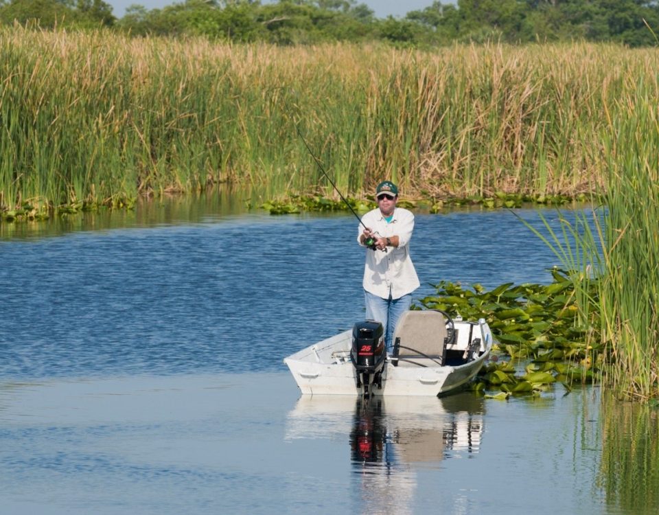 Fisherman fishing in a river