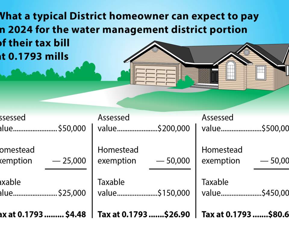 What a typical District homeowner can expect to pay in 2020 for their water management district portion of their tax bill at 0.2189 mills